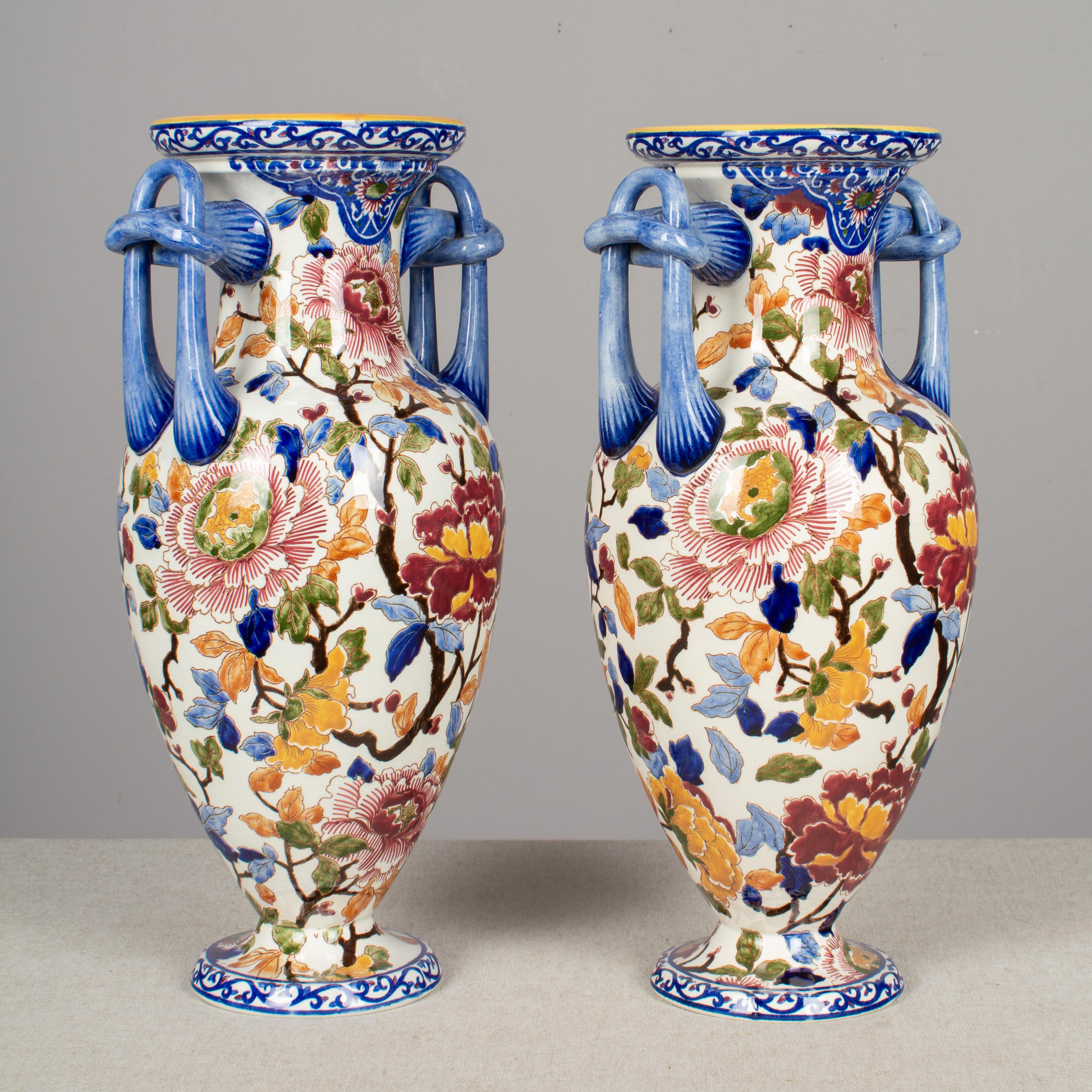 20th Century Pair of French Faience Gien Vases