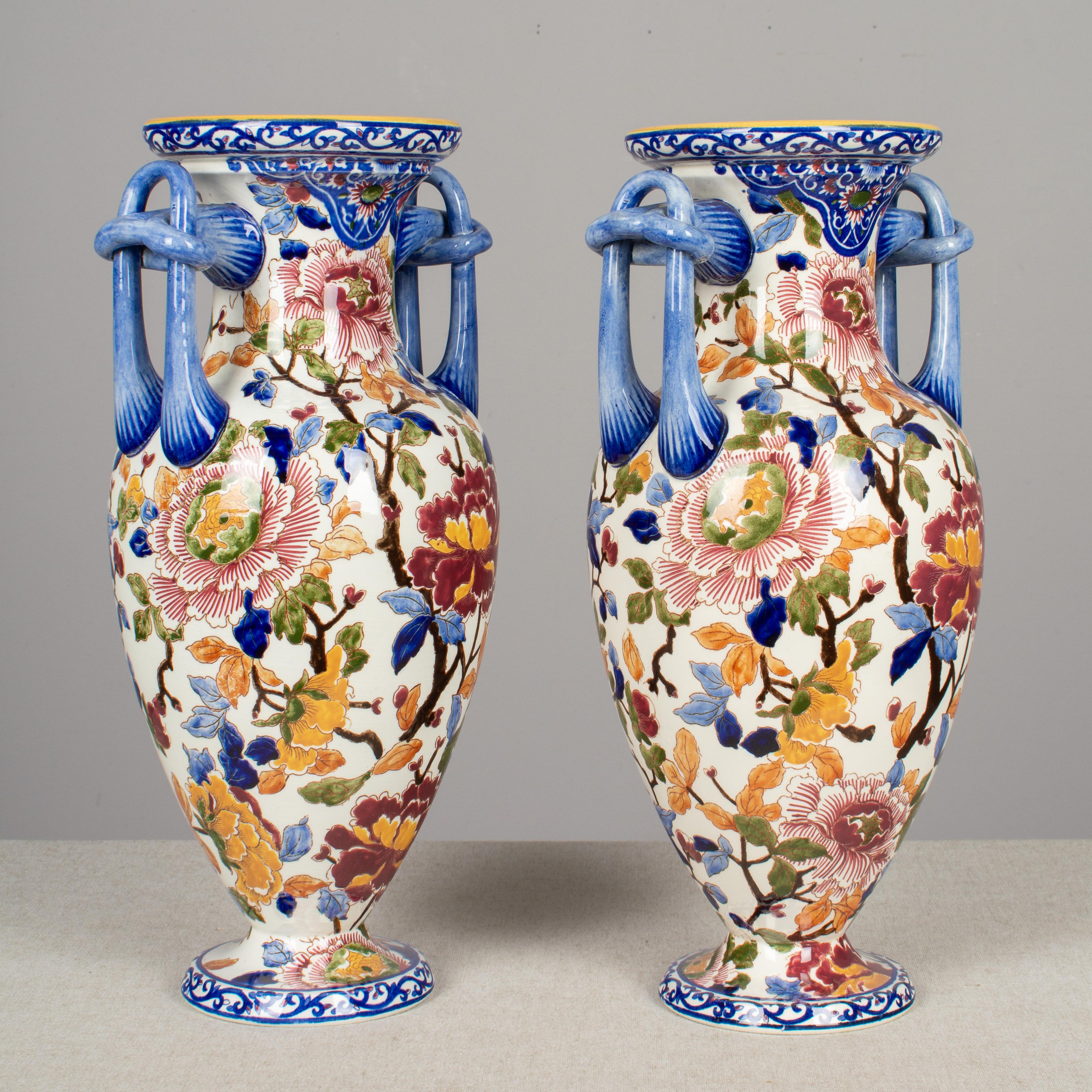 Pair of French Faience Gien Vases 1