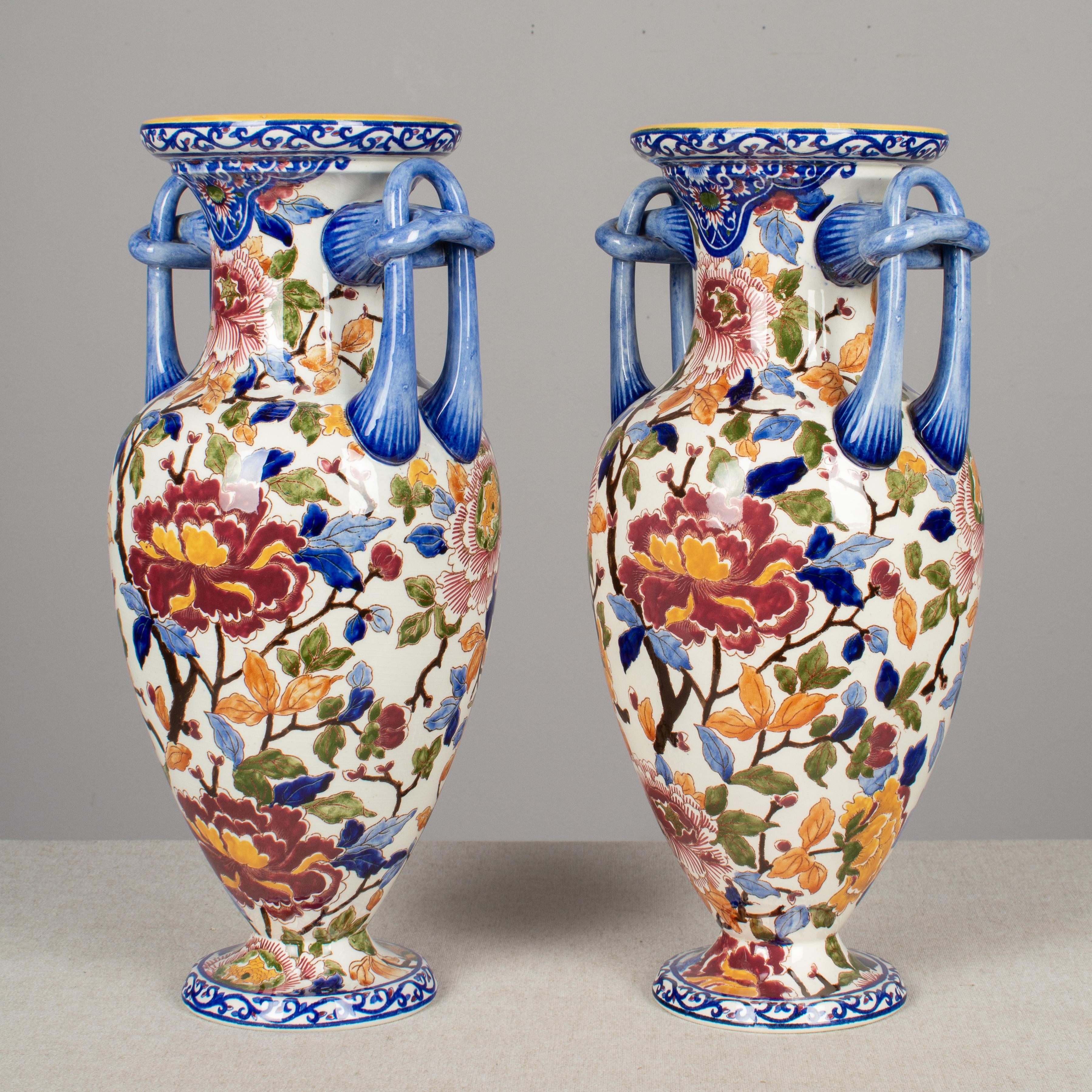 Pair of French Faience Gien Vases 2