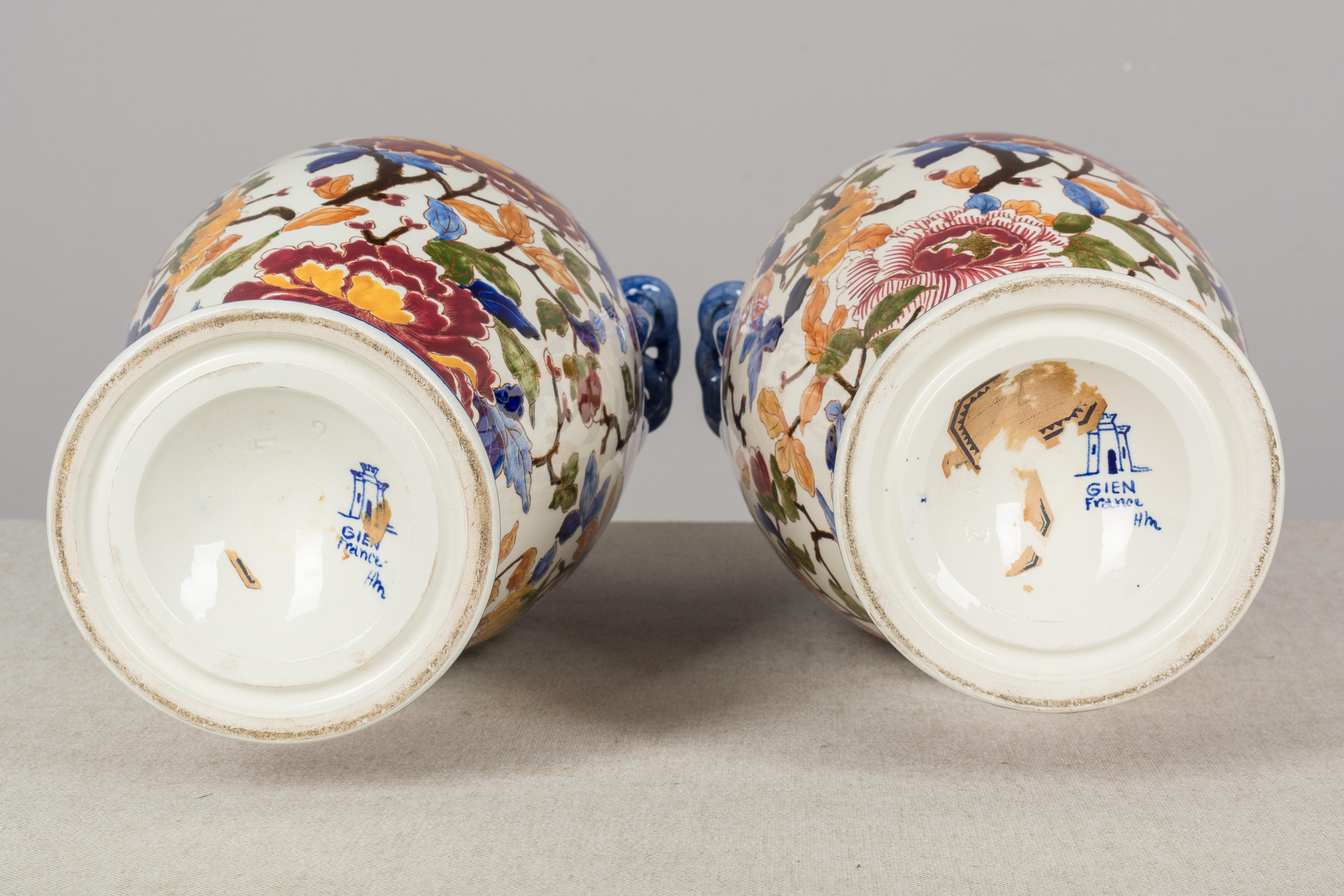 Pair of French Faience Gien Vases 3