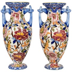 Vintage Pair of French Faience Gien Vases