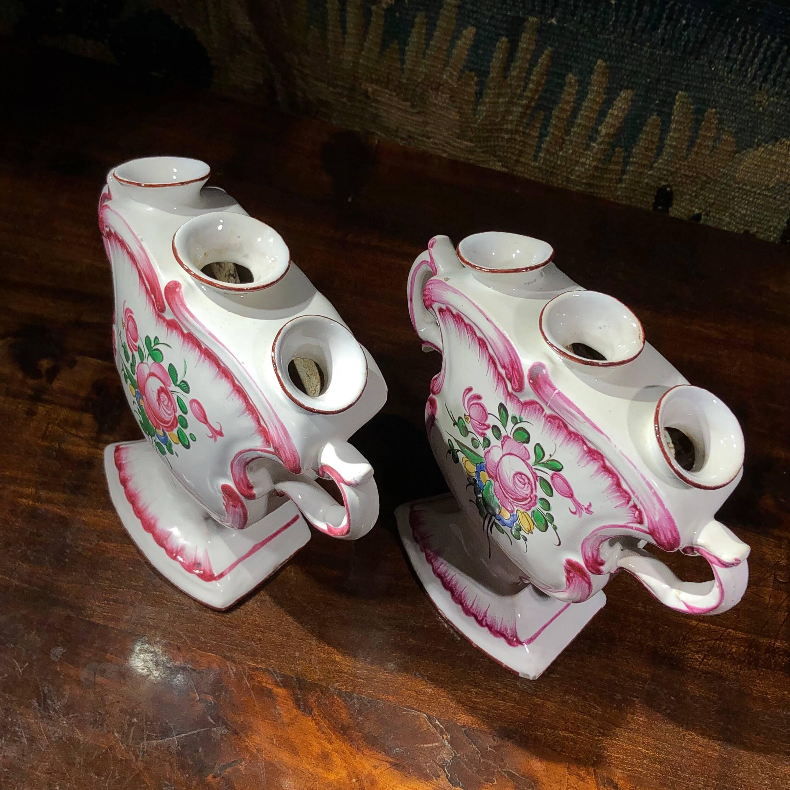Pair of French Faience Tulip Vases, Prob. Luneville, 19th Century In Fair Condition In Geelong, Victoria