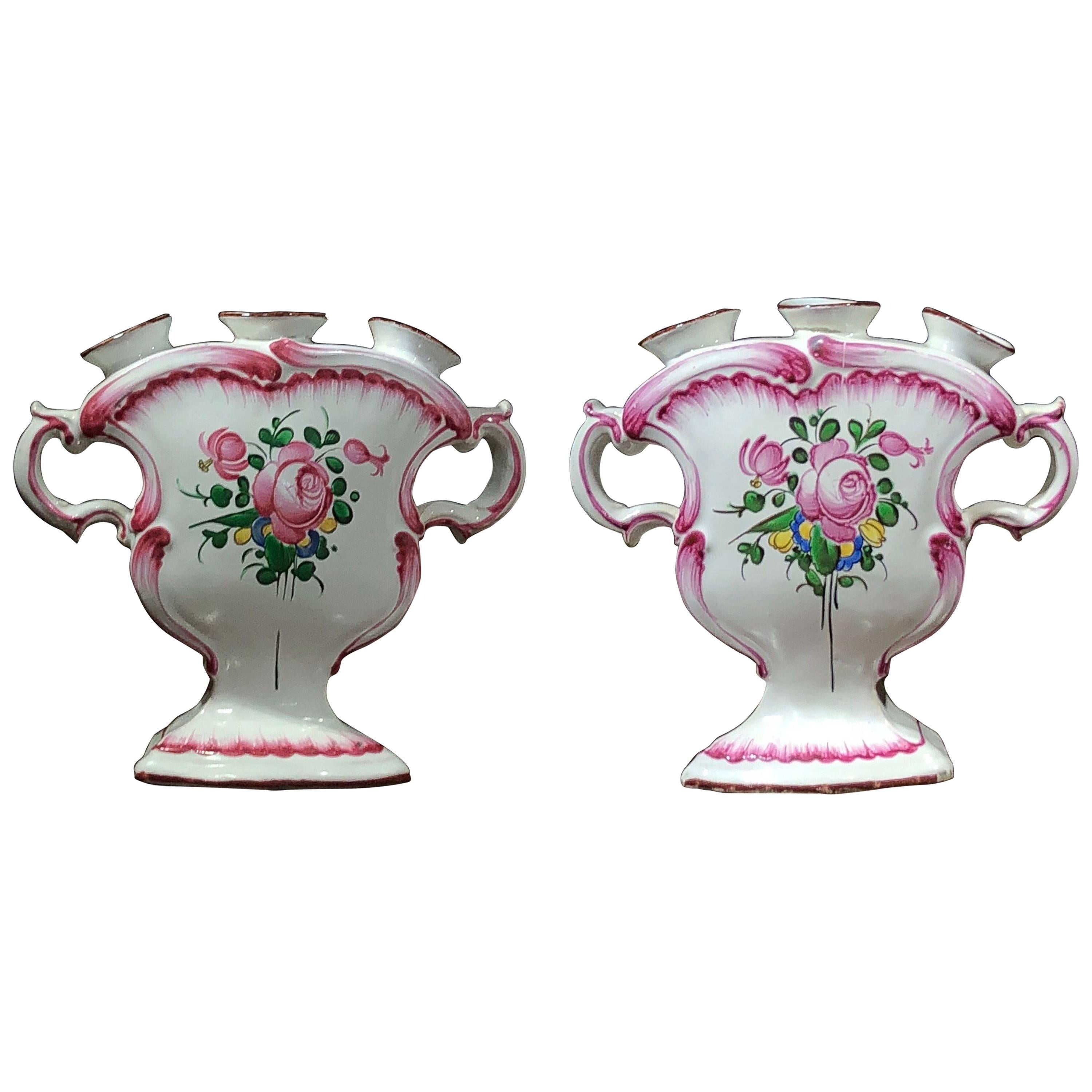 Pair of French Faience Tulip Vases, Prob. Luneville, 19th Century