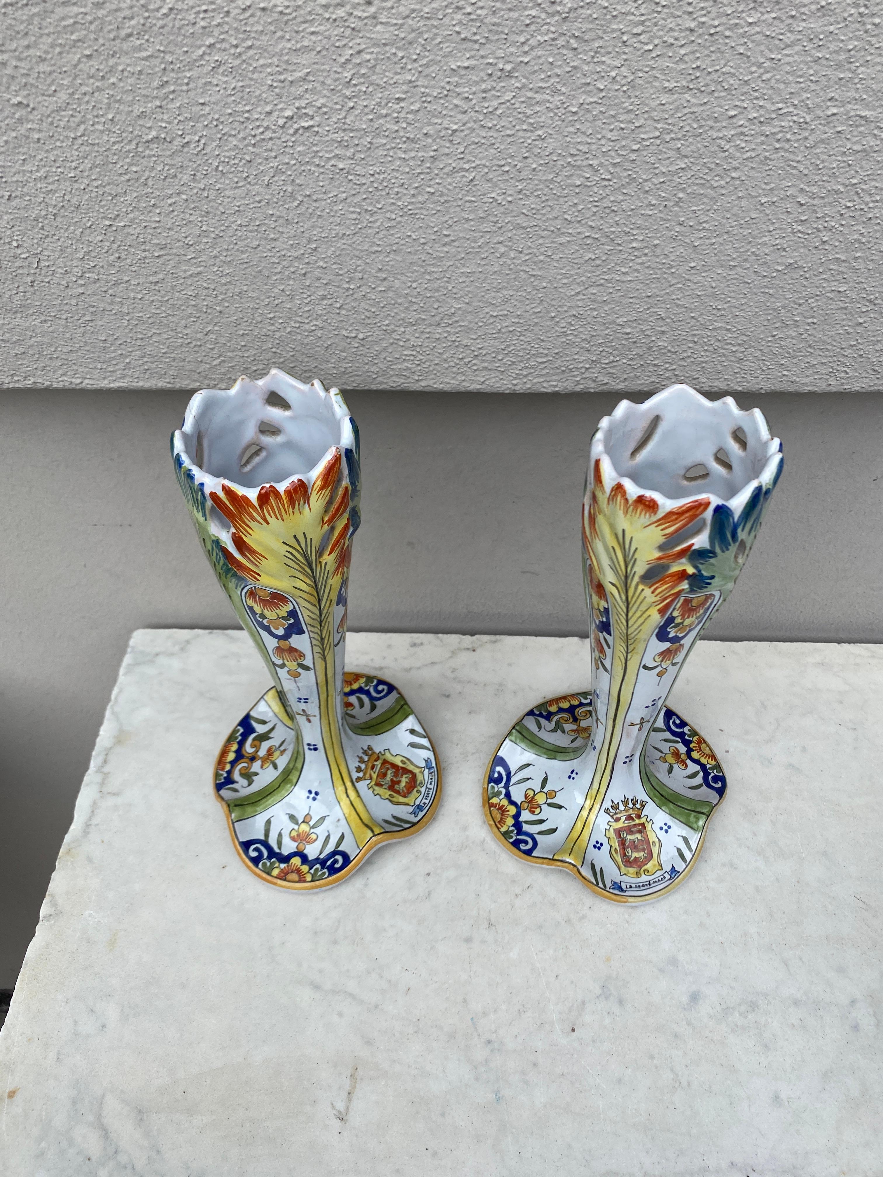 Pair of French Faience Vases Circa 1900 In Good Condition For Sale In Austin, TX