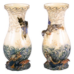 Antique Pair of French Faience Vases, Luneville, circa 1875