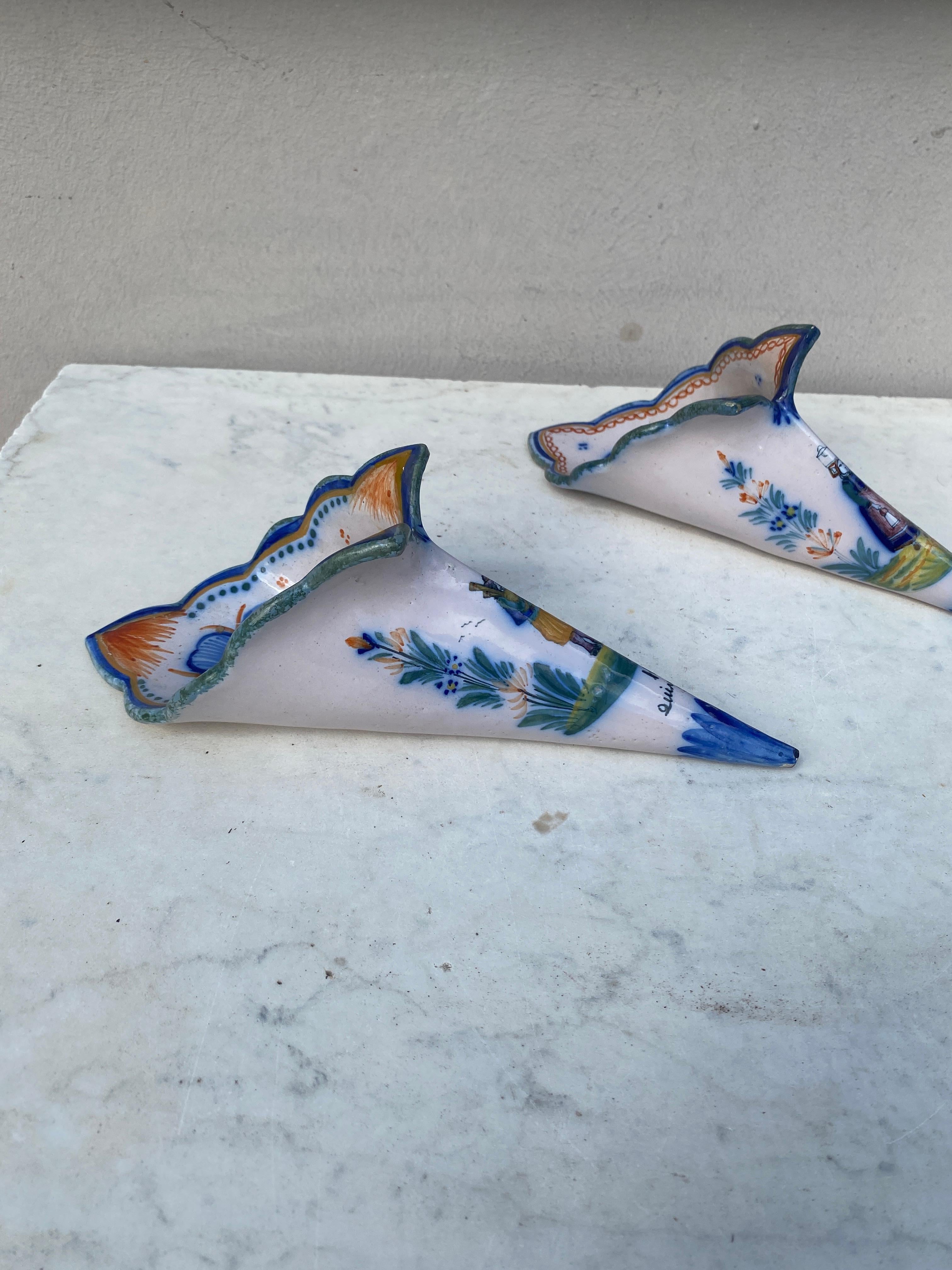 Pair of French Faience Wall Pocket Henriot Quimper For Sale 1