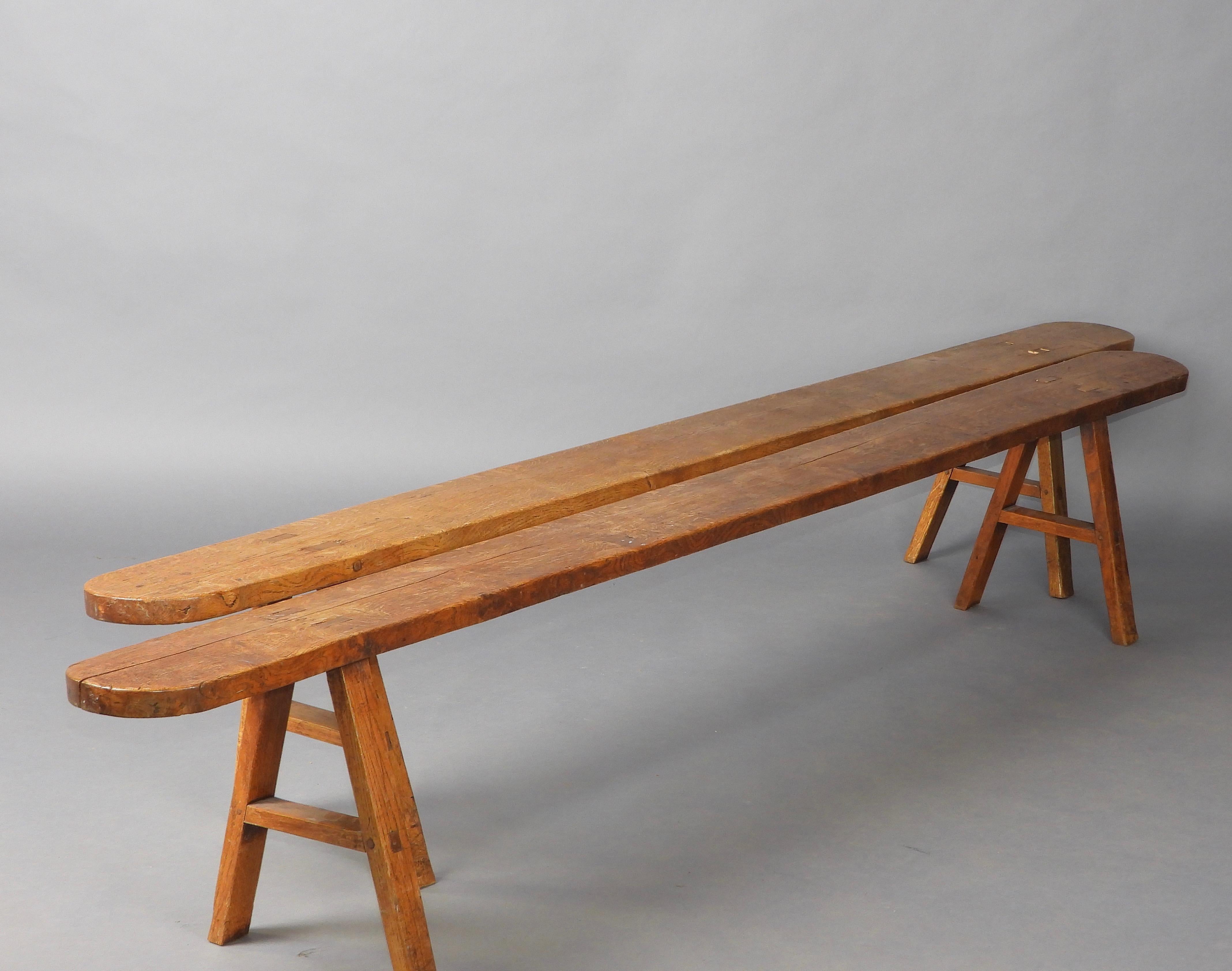 Wood Pair of French farmer style bench For Sale