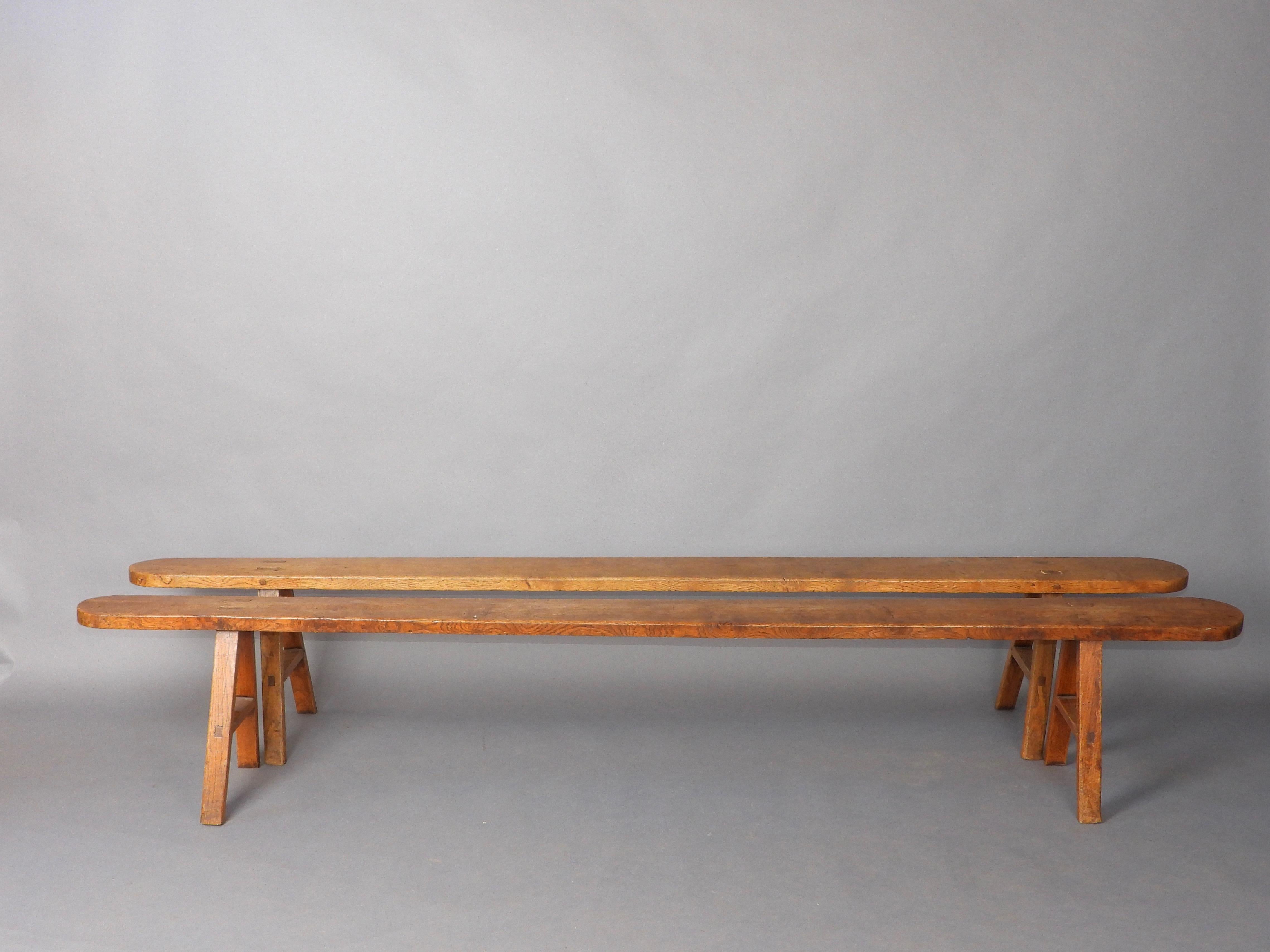 Pair of French farmer style bench For Sale 5