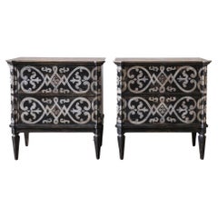 Pair of French Farmhouse Bedside Tables - Nightstands in Black and White Patina