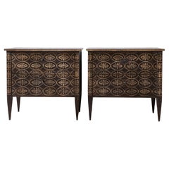 Pair of French Farmhouse Bedside Tables - Nightstands in Brown and Cream Patina