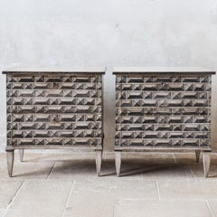 Pair of French Farmhouse Bedside Tables - Nightstands in Grey and Cream Patina