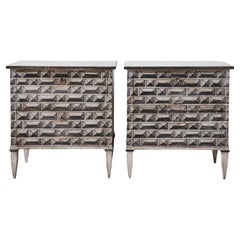 Pair of French Farmhouse Bedside Tables - Nightstands in Grey and Cream Patina