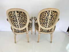 Pair of French Fauteuils, Upholstered in Faux Cheetah Print