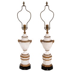 Pair of French Faux Alabaster Urn Shaped Table Lamps
