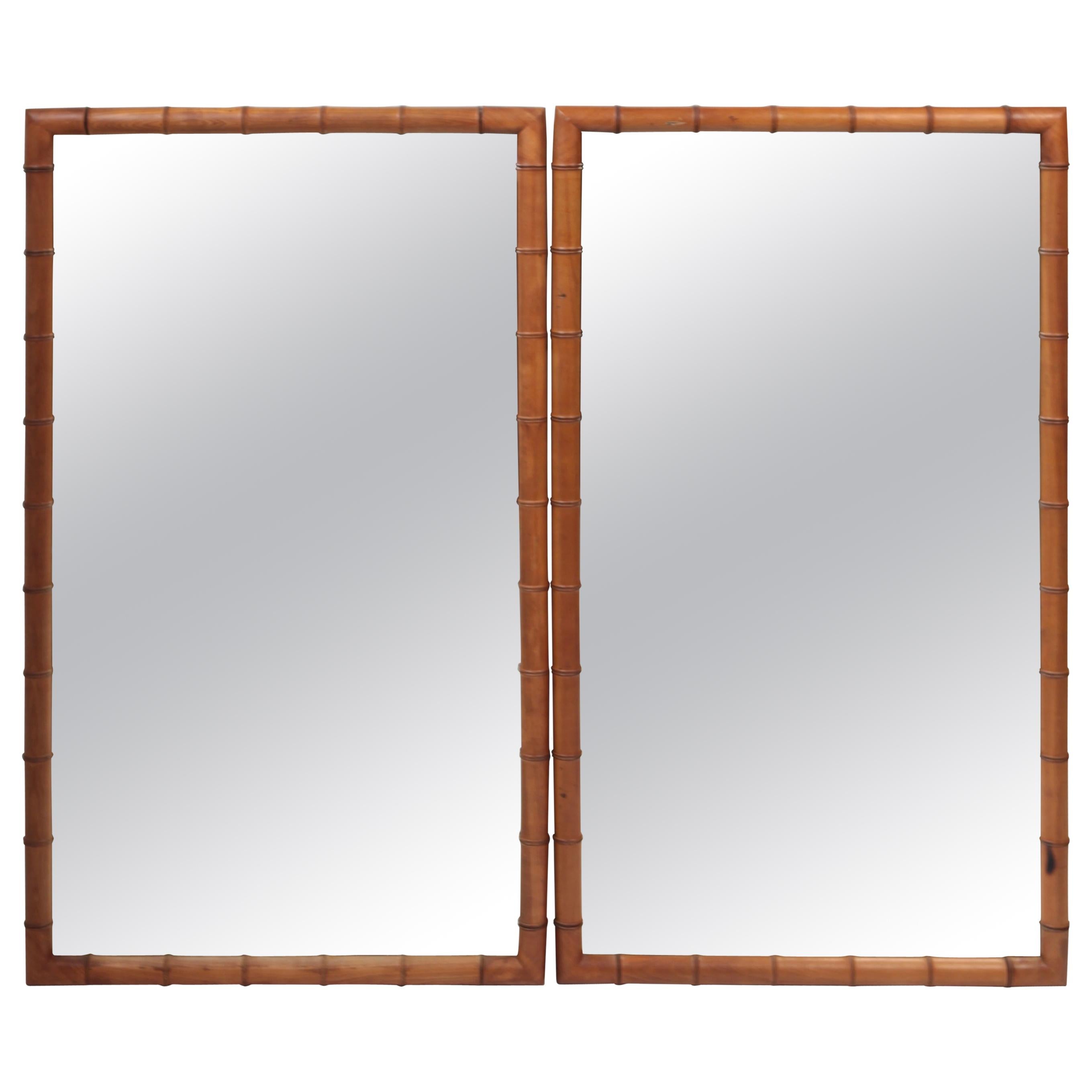 Pair of French Faux Bamboo Mirrors in Walnut, France, circa 1890