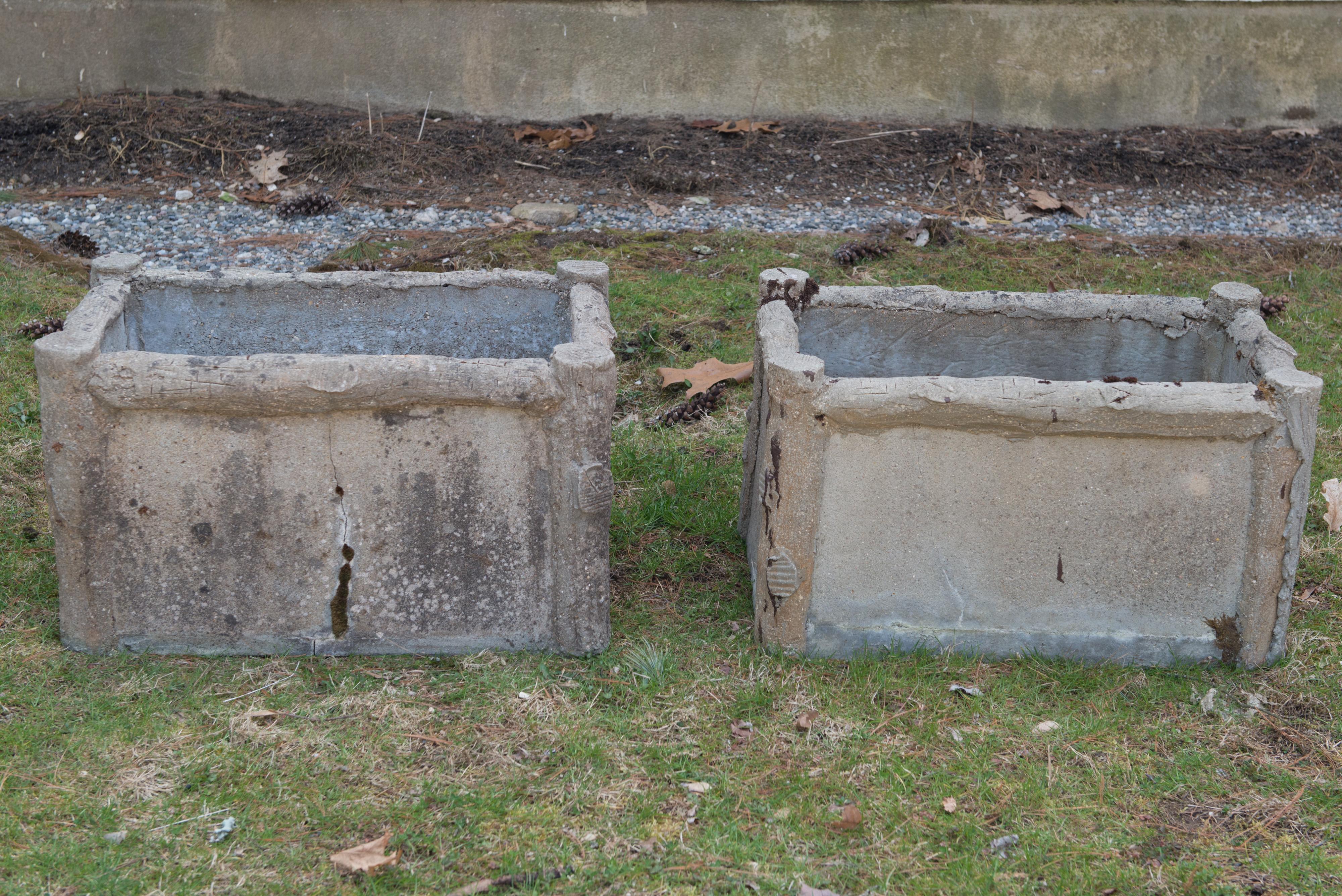 Pair of French Faux Bois Cast Stone Planters 7