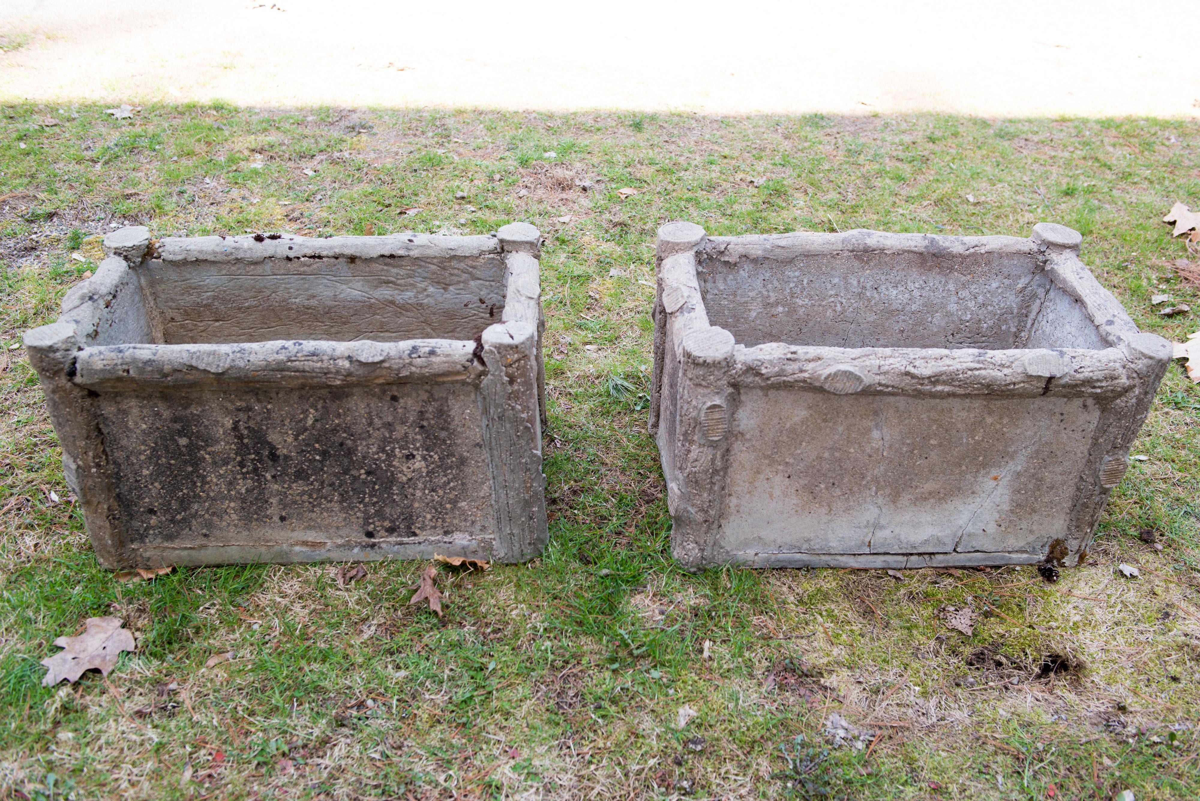 Pair of French Faux Bois Cast Stone Planters For Sale at 1stDibs