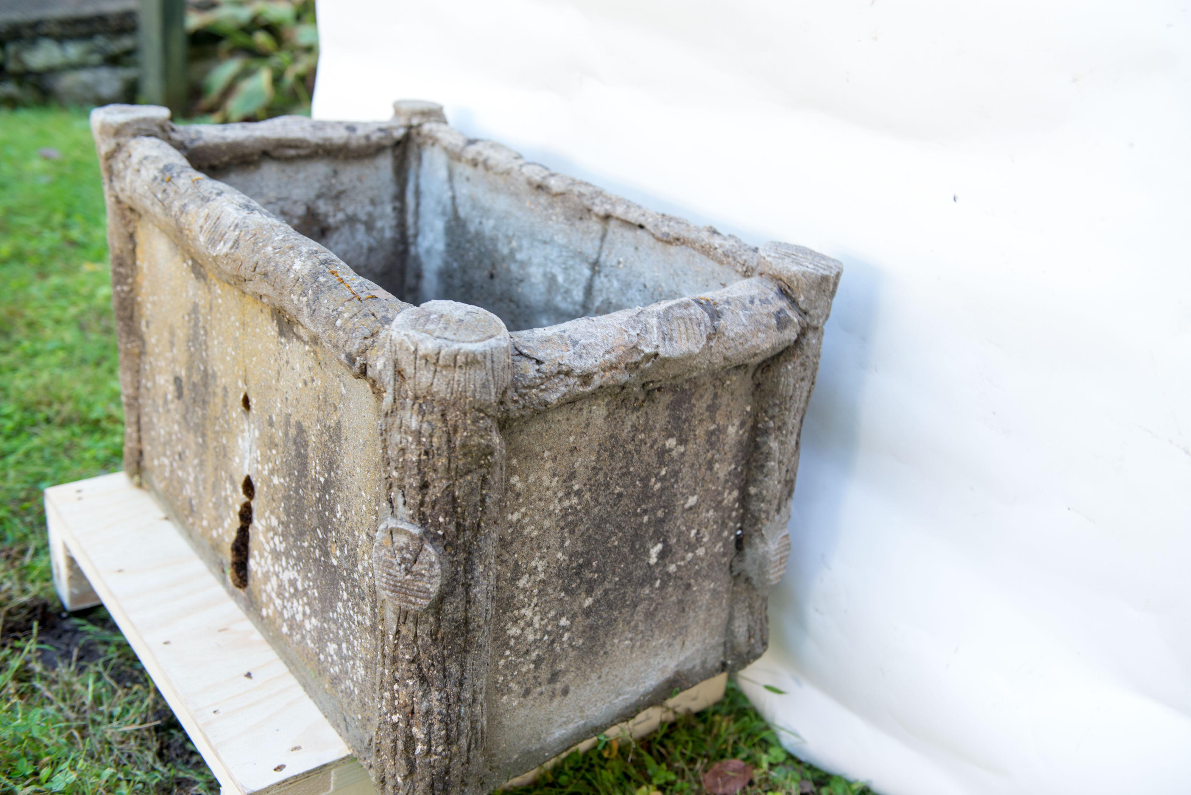 Pair of French Faux Bois Cast Stone Planters In Good Condition In Stamford, CT