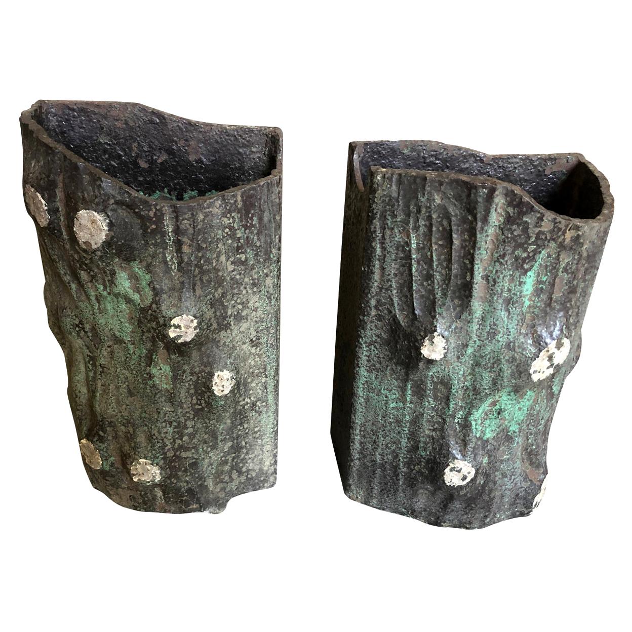 Pair of French Faux Bois Vases, Planters