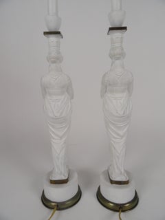 Pair of French Female Figure Metal Lamps