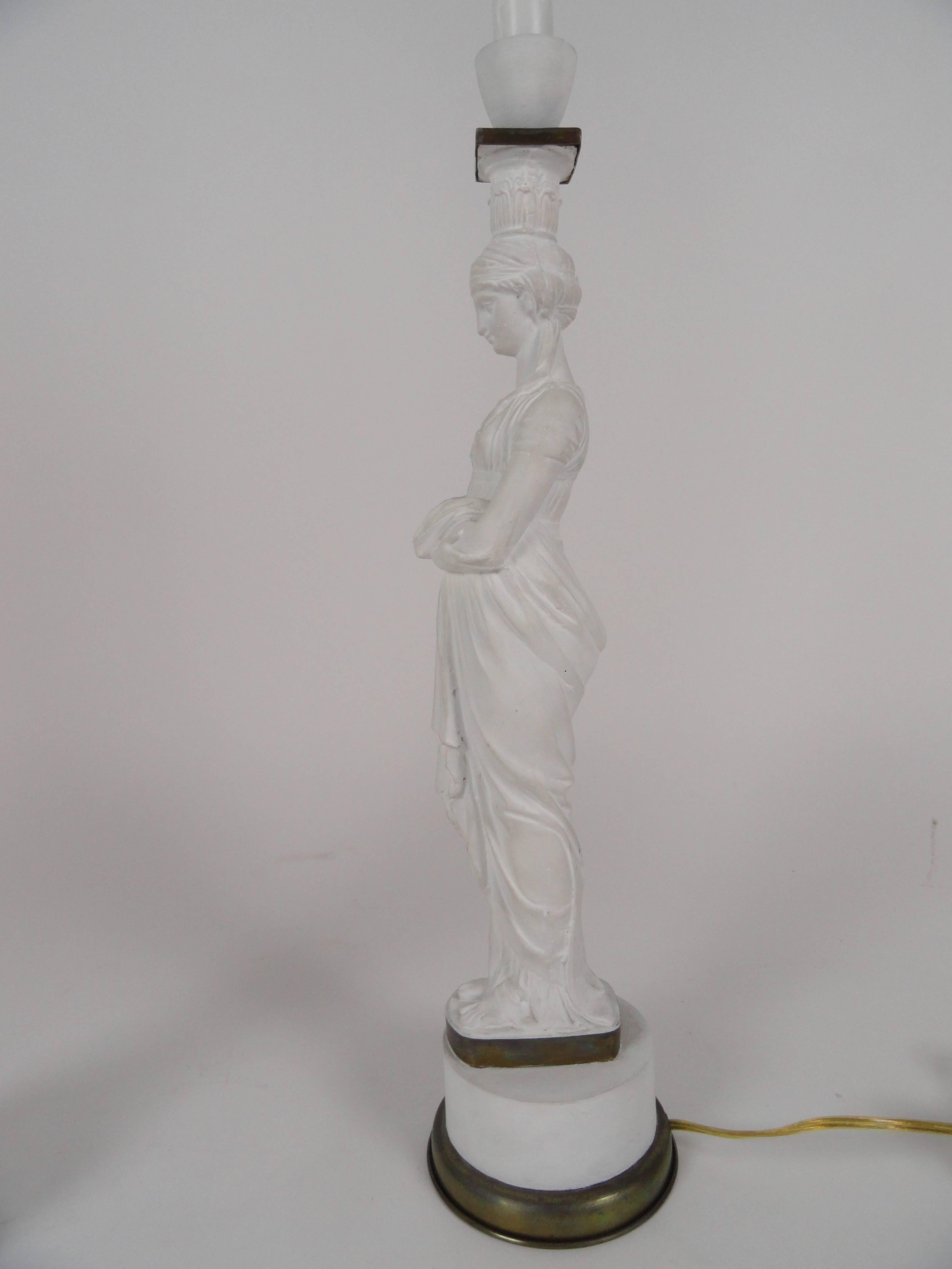 Pair of French Female Figure Metal Lamps In Excellent Condition For Sale In West Palm Beach, FL
