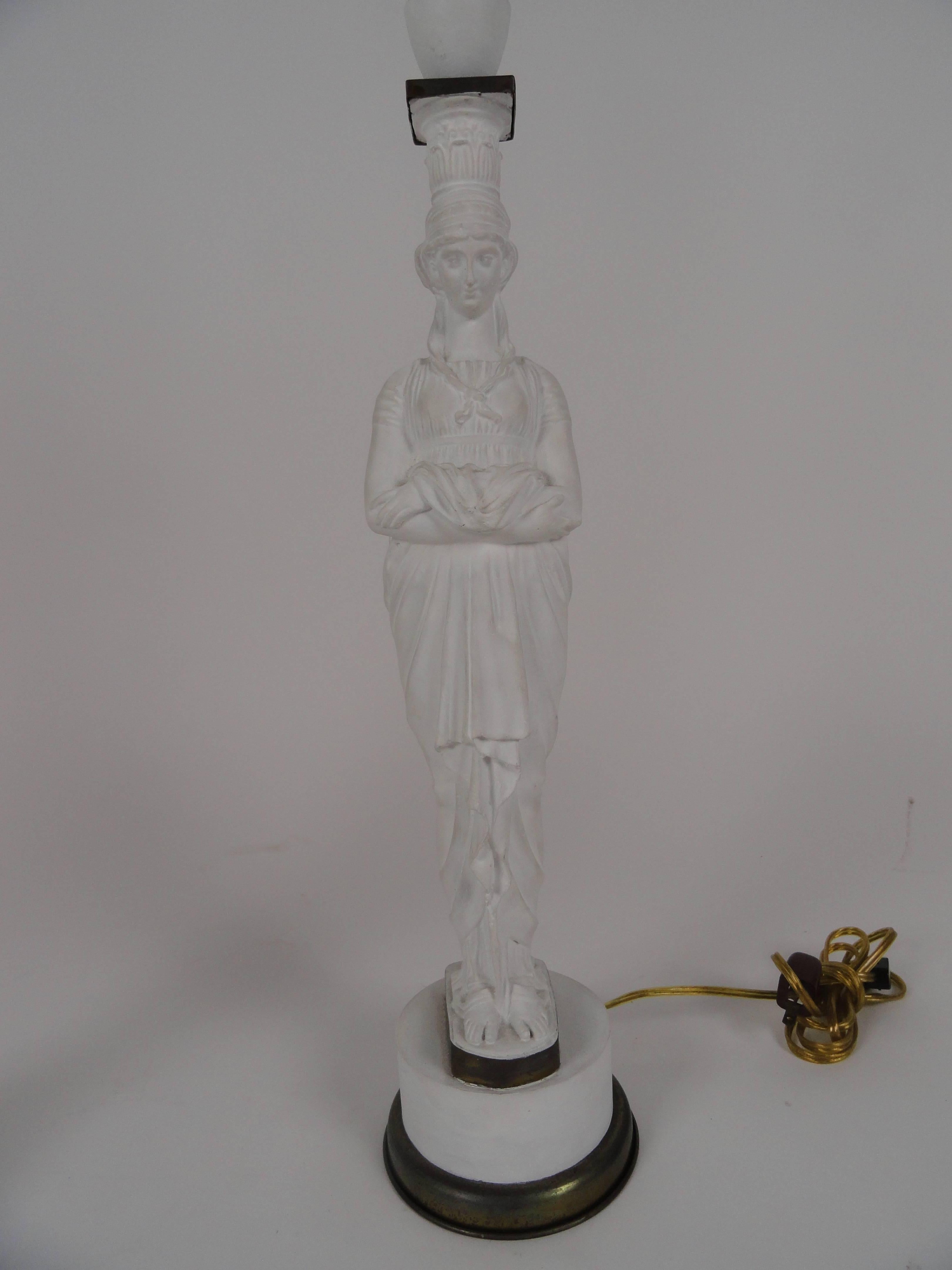 Mid-20th Century Pair of French Female Figure Metal Lamps For Sale