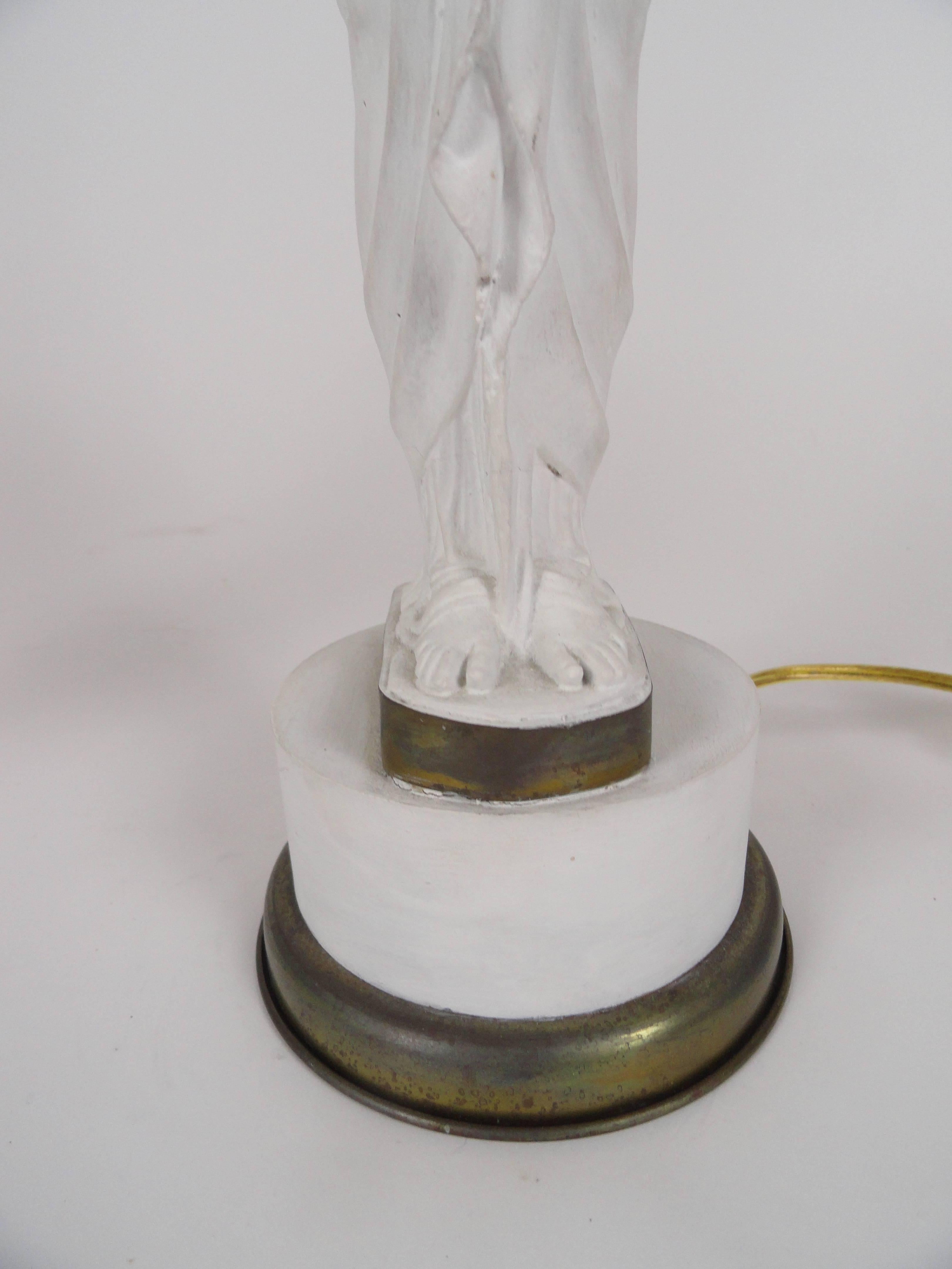 Pair of French Female Figure Metal Lamps For Sale 2