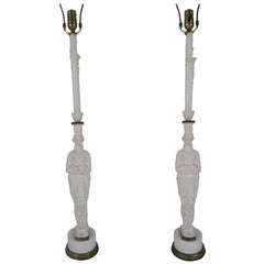 Pair of French Female Figure Metal Lamps