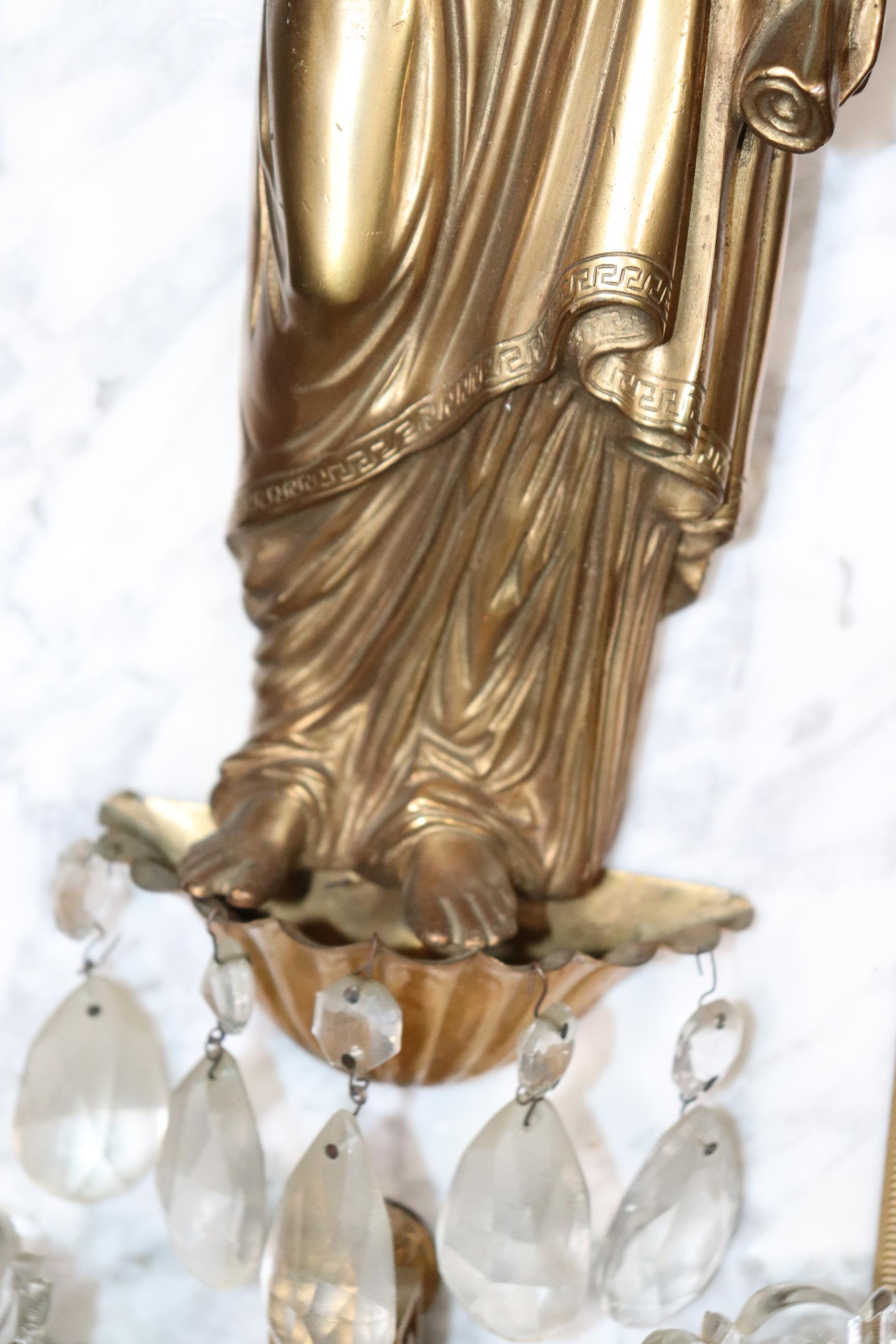 Pair of French Figural Metal and Marble Multi Light Sconces For Sale 3