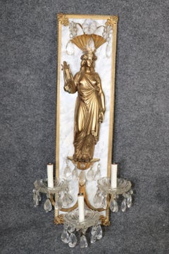 Pair of French Figural Metal and Marble Multi Light Sconces