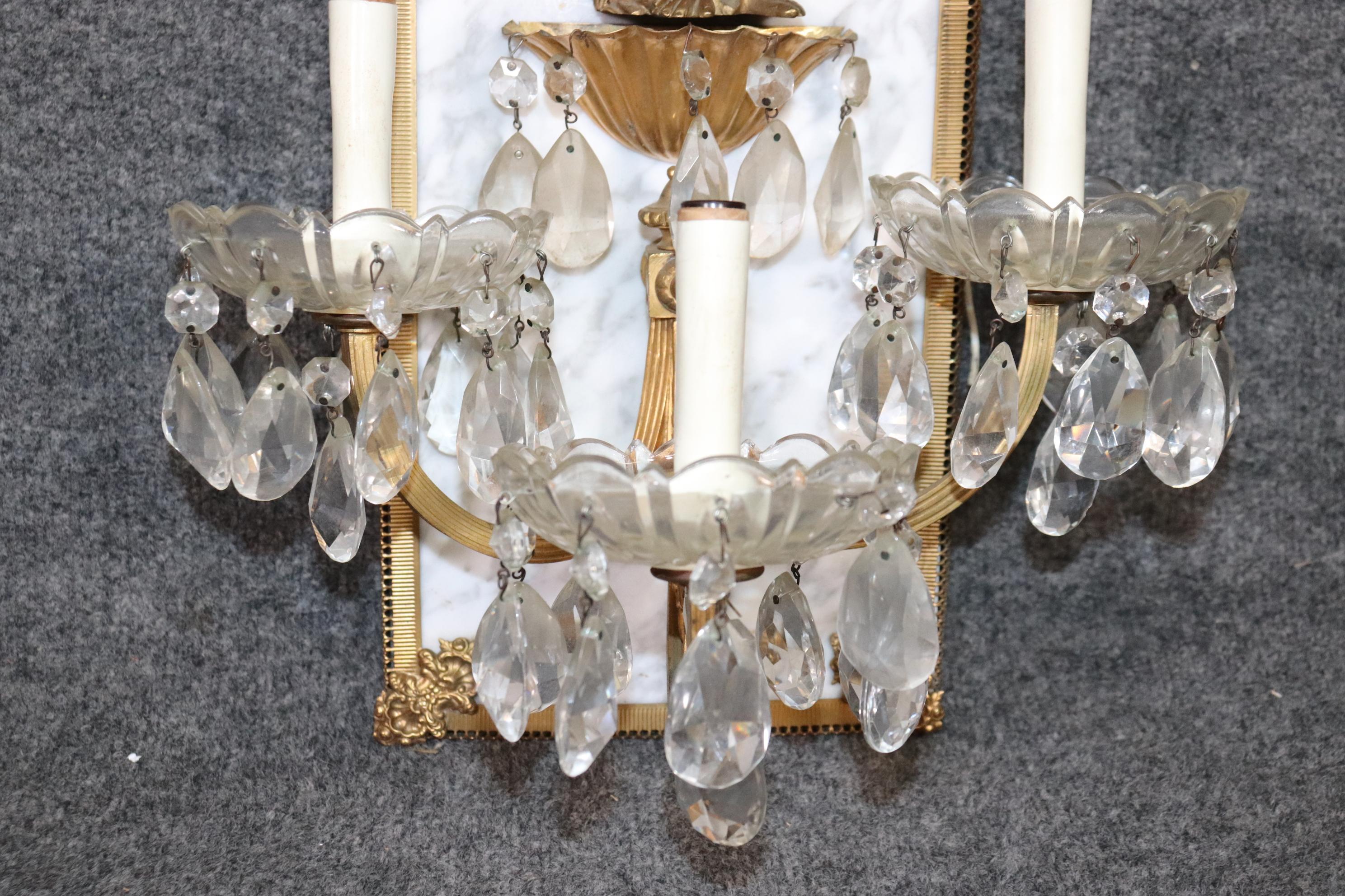 Unknown Pair of French Figural Metal and Marble Multi Light Sconces For Sale