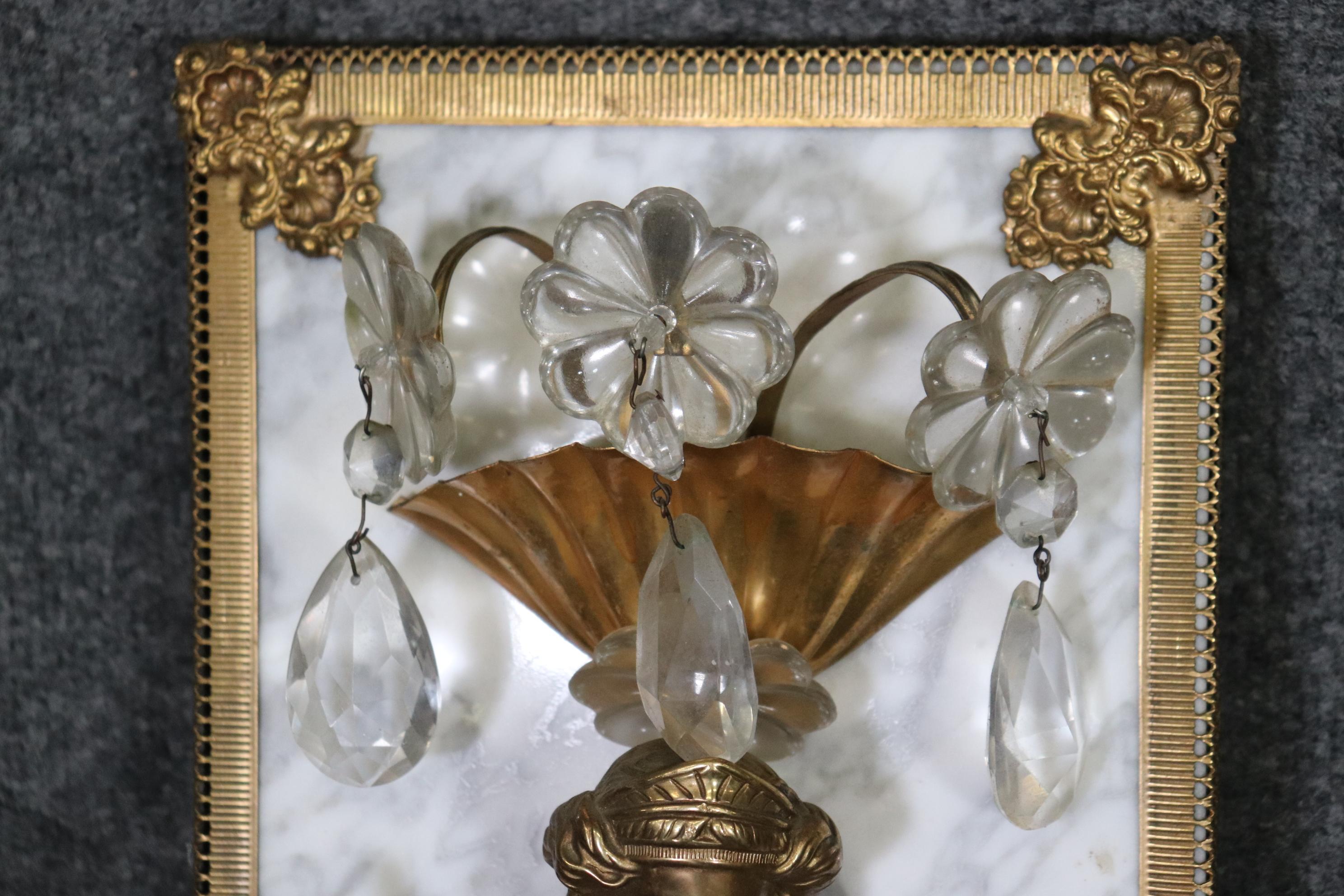 Pair of French Figural Metal and Marble Multi Light Sconces In Good Condition For Sale In Swedesboro, NJ