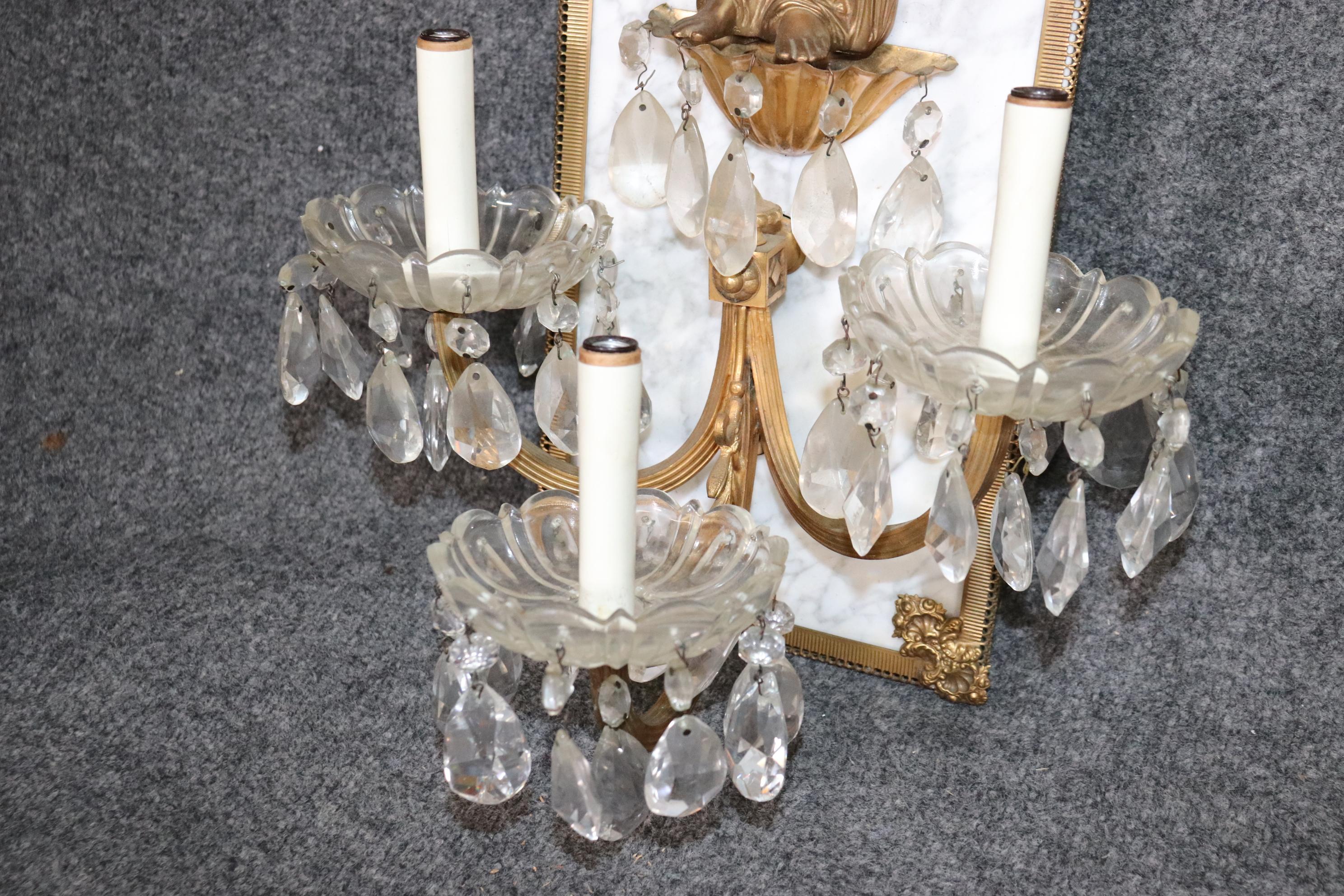 20th Century Pair of French Figural Metal and Marble Multi Light Sconces For Sale