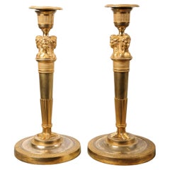 Pair of French Fire-Gilded Empire Candleholders