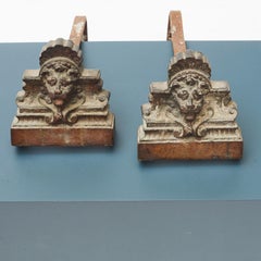 Pair of French Fireplace Bucks with Lion Heads