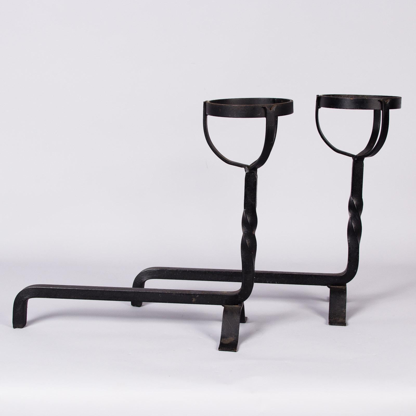 Pair of French Fireplace Wrought Iron Andirons, 1940s 6