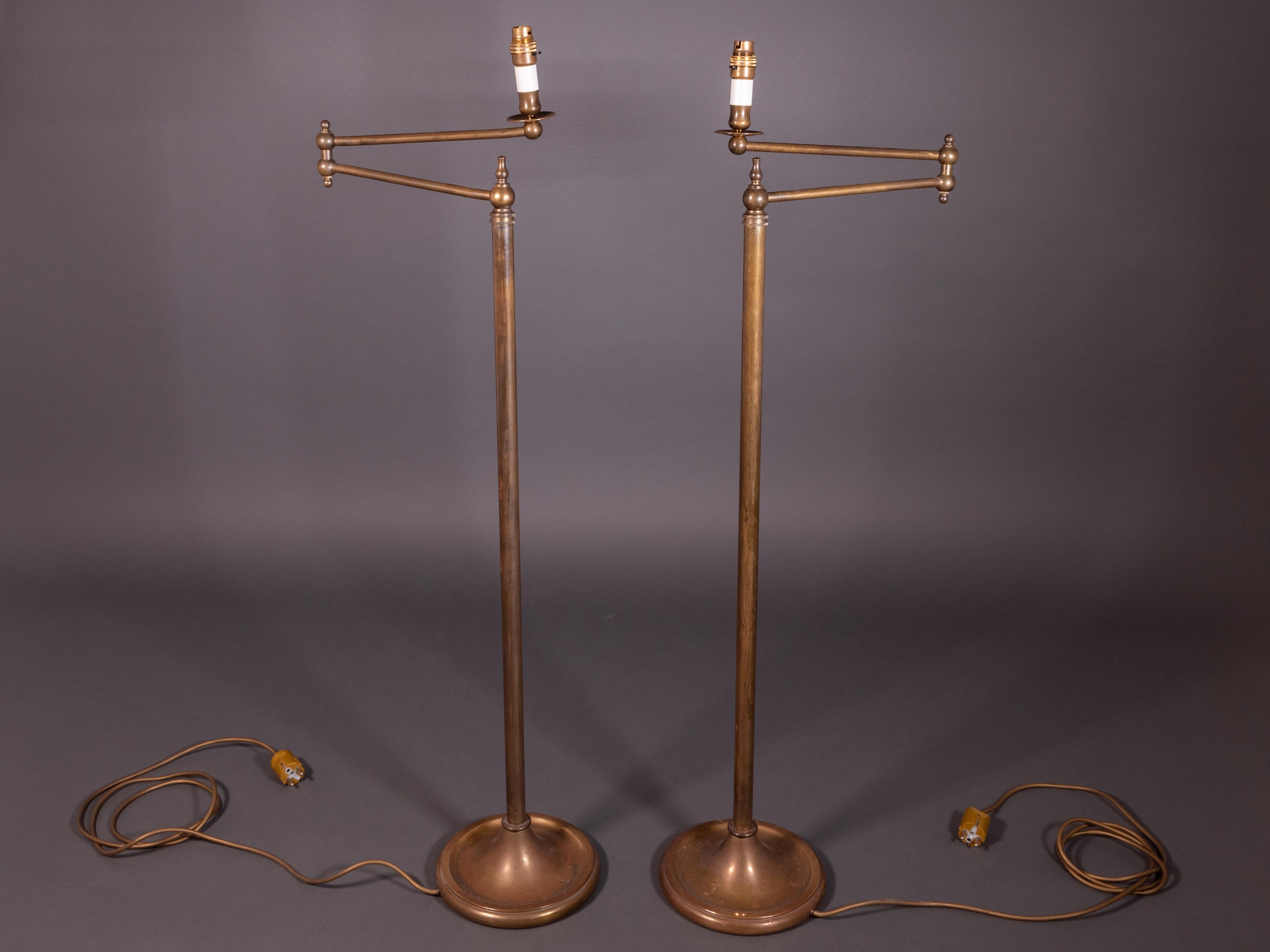 Art Deco Pair of French Floor Lamps in Golden Brass
