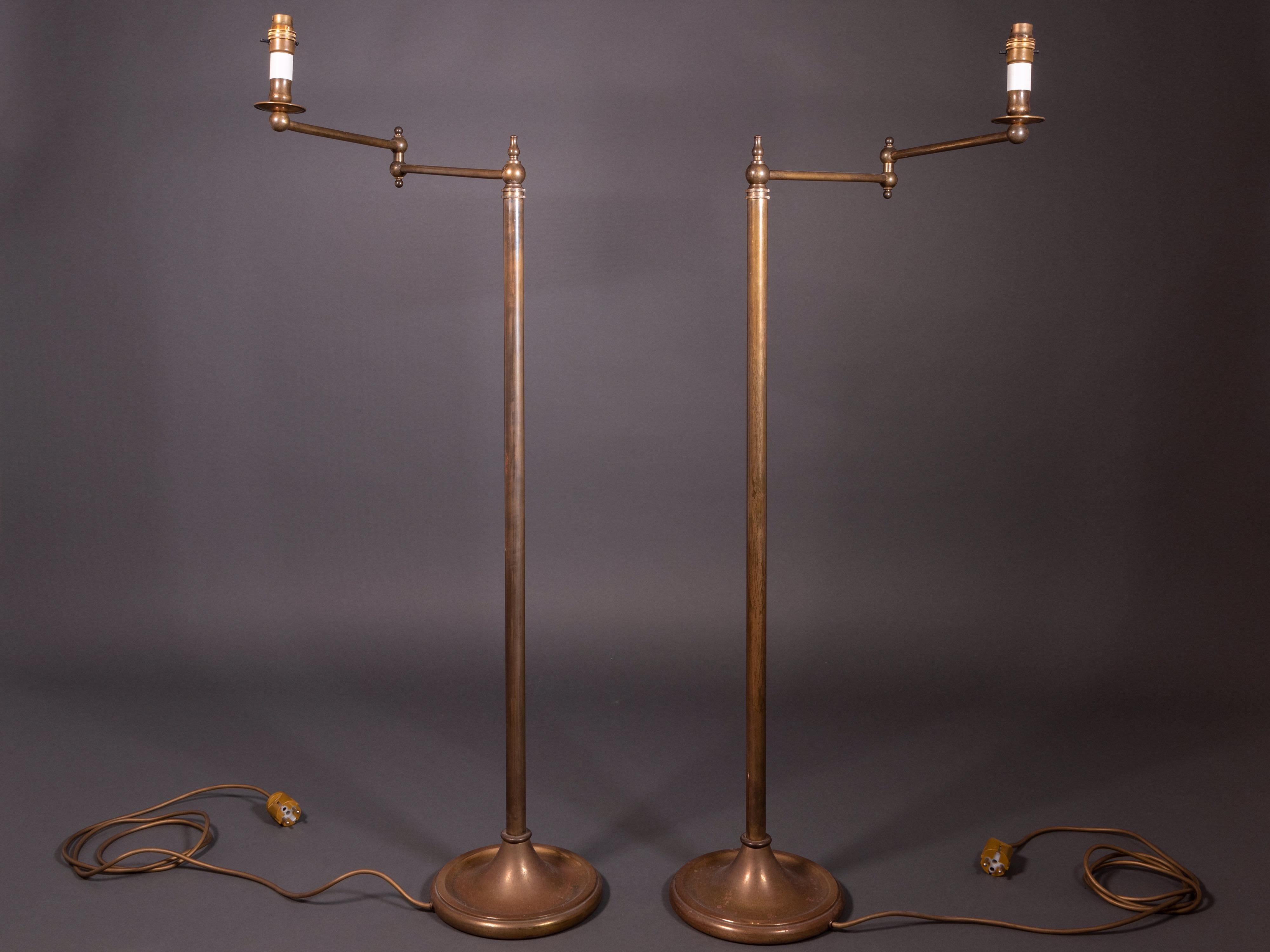 Mid-20th Century Pair of French Floor Lamps in Golden Brass