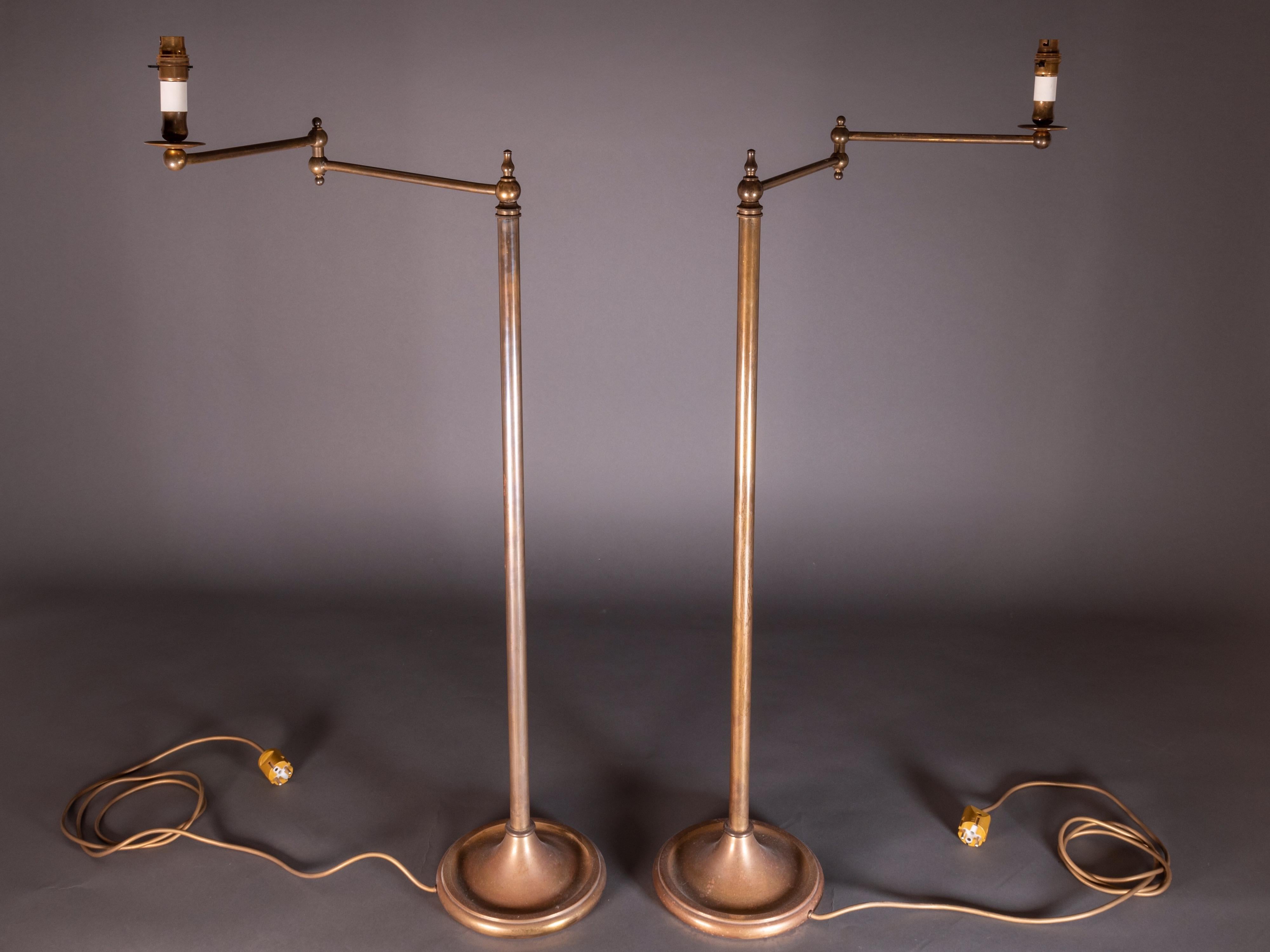 Pair of French Floor Lamps in Golden Brass 1