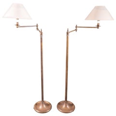 Vintage Pair of French Floor Lamps in Golden Brass