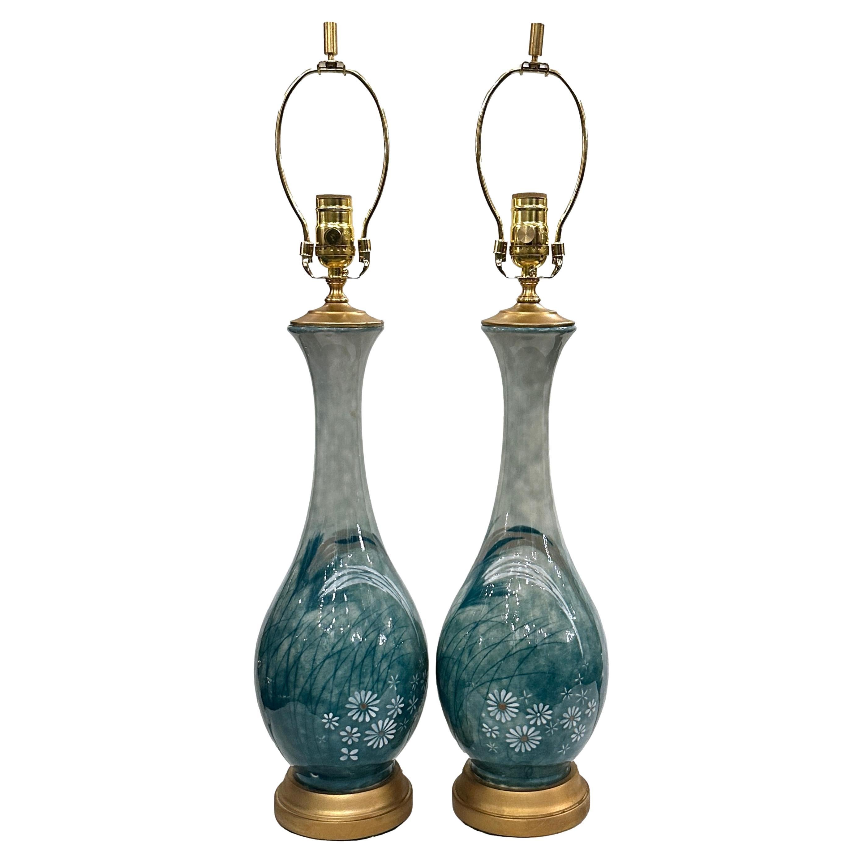 Pair of French Floral Lamps For Sale