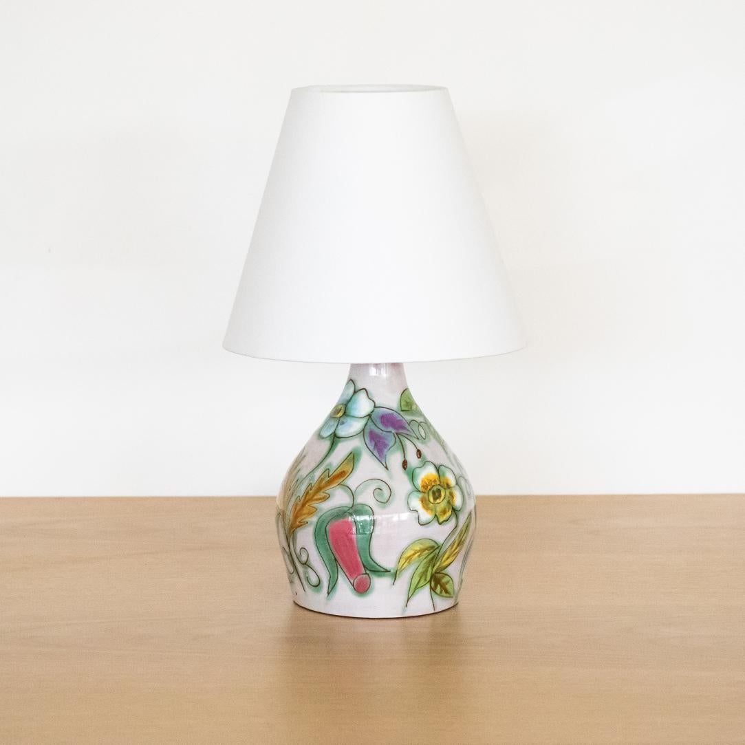 20th Century Pair of French Floral Painted Lamps