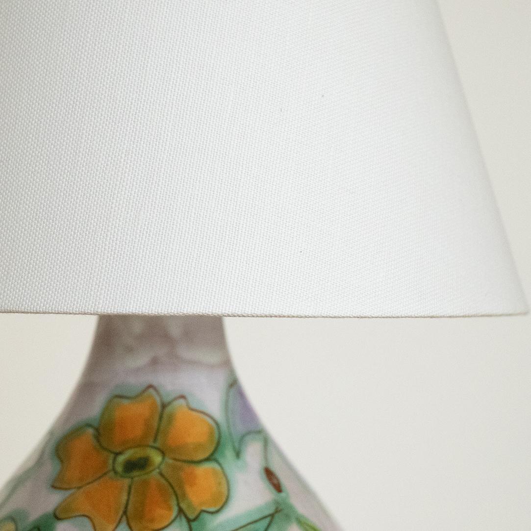 Ceramic Pair of French Floral Painted Lamps