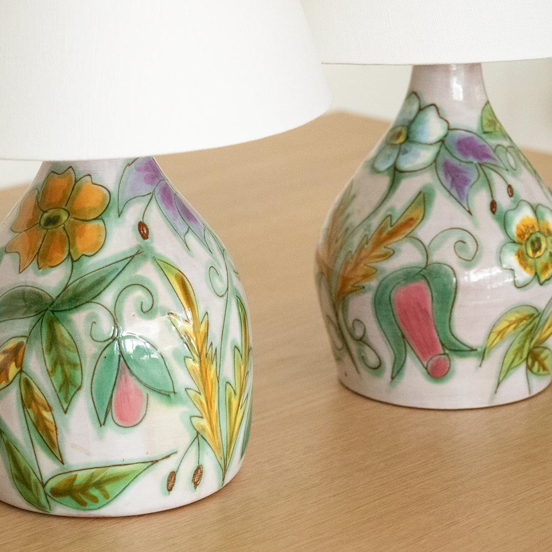Pair of French Floral Painted Lamps 2