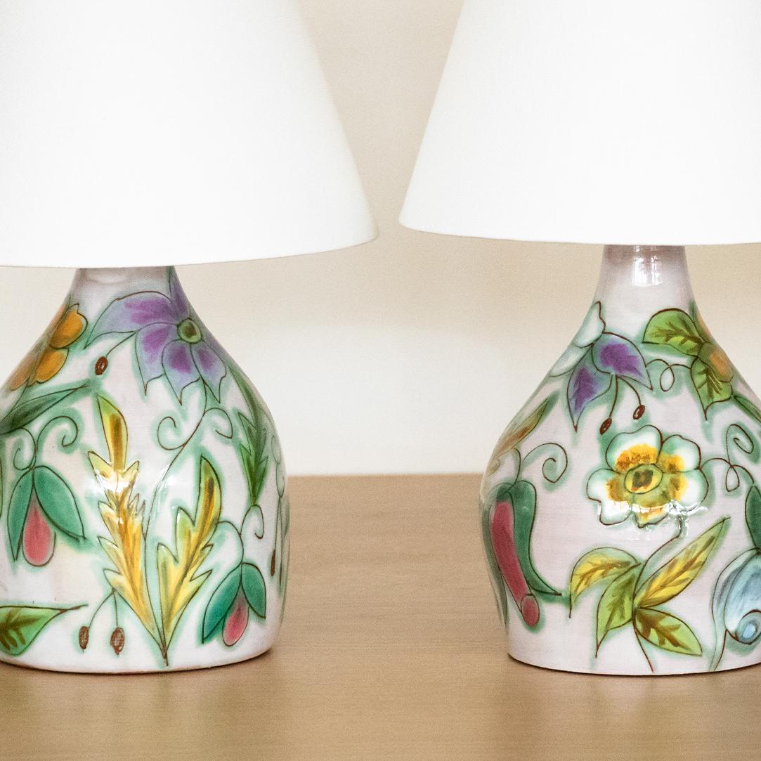 Pair of French Floral Painted Lamps 3