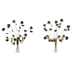 Vintage Pair of French Flower Tole Wall Lights