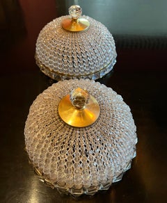 Pair of French Flushmount Beaded Crystal Chandeliers