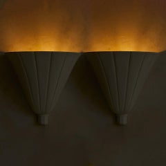 Pair of French Fluted Plaster Sconces, 1940s
