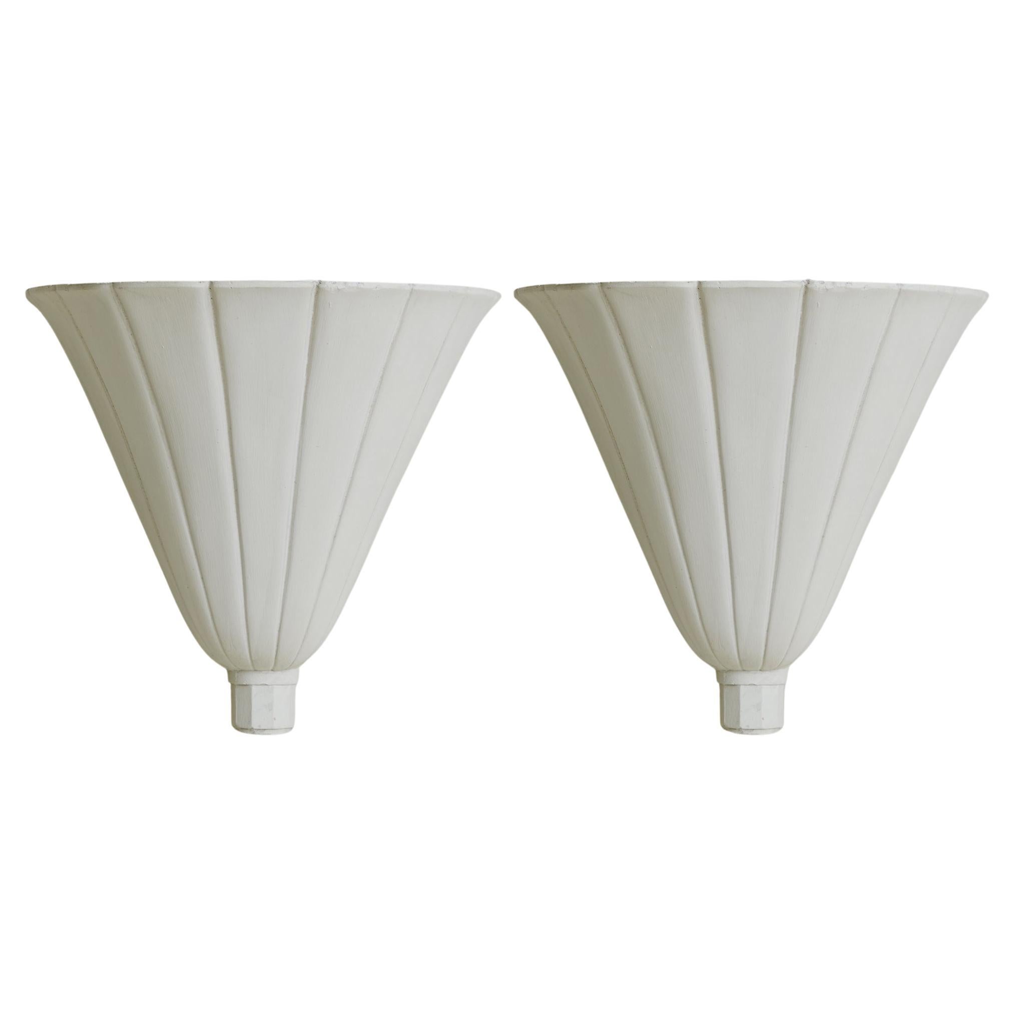 Pair of French Fluted Plaster Sconces, 1940s