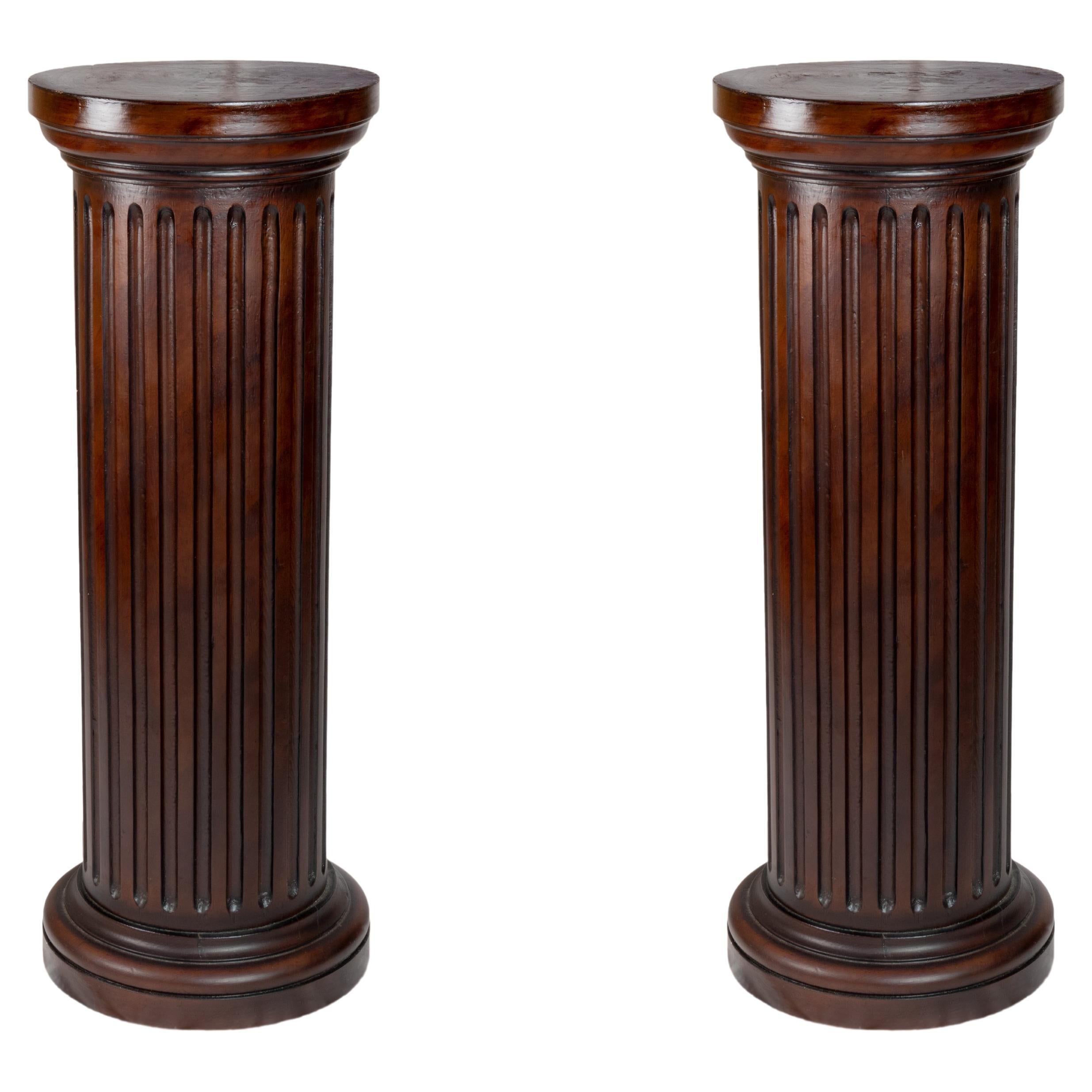  Pair Of French Fluted Wood Columns, 19th Century